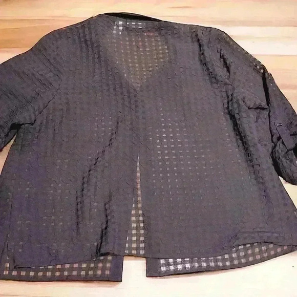 Woman’s Black Gingham Poly Chiffon ButtonUp Long Sleeve Top 3X JH Collectibles07 - Picture 2 of 6